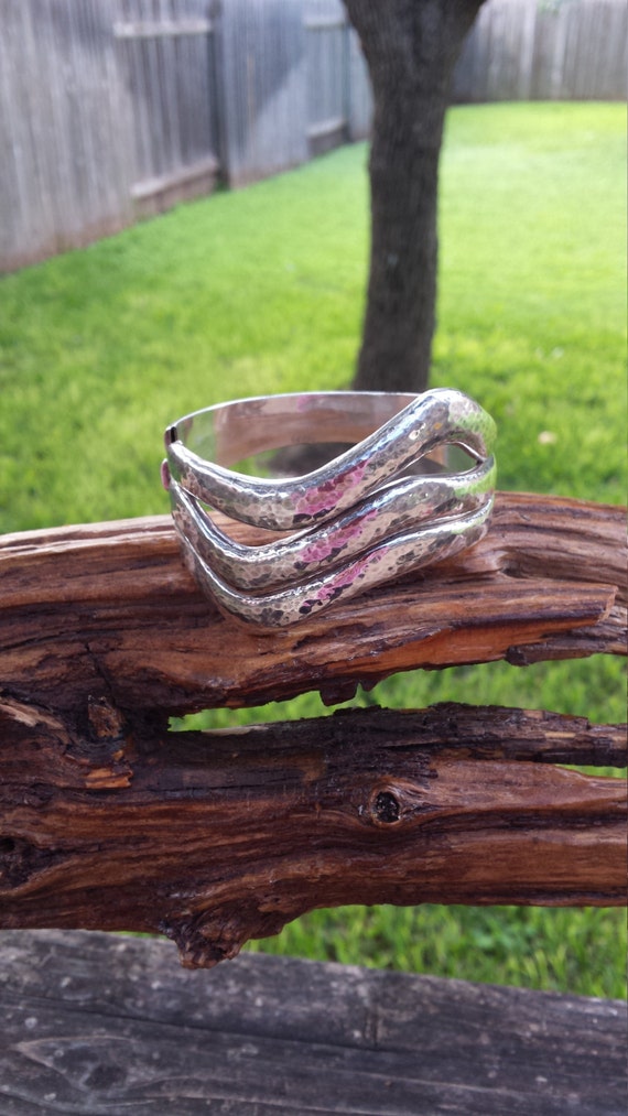 Sterling silver three dimensional design hammered… - image 4