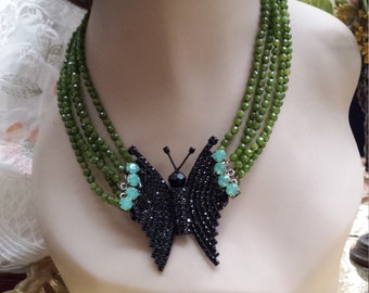 five strand faceted jade butterfly necklace