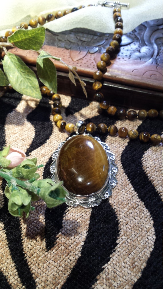 Sterling silver tiger eye pendant with tiger eye … - image 2
