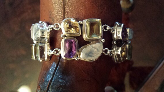 Sterling silver multi stone, amythyst, citrine,  … - image 1