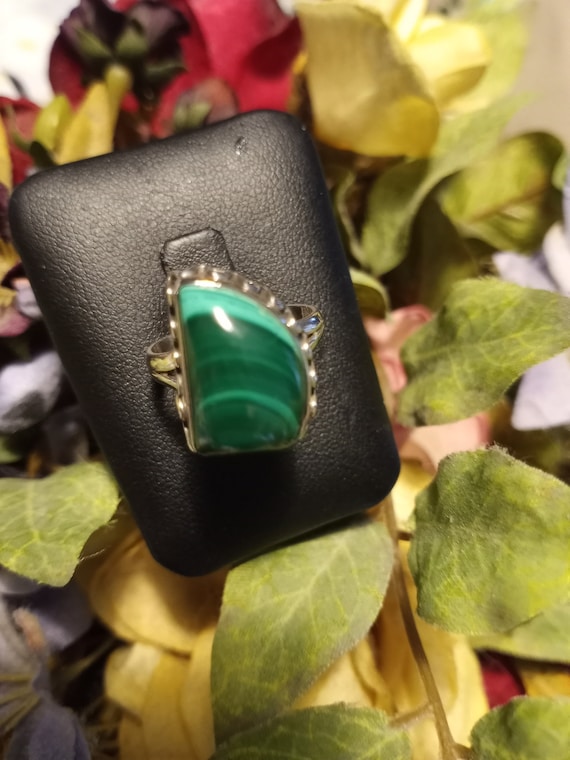 Sterling silver malachite ring, size 7