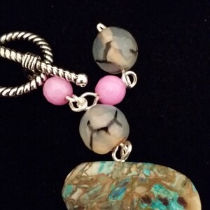 Turquoise jasper, pink jade linked bracelet image 3