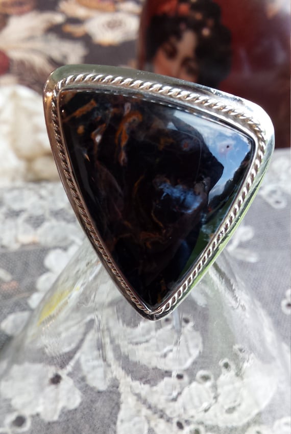 Sterling silver Natural Montana Agate statement r… - image 2