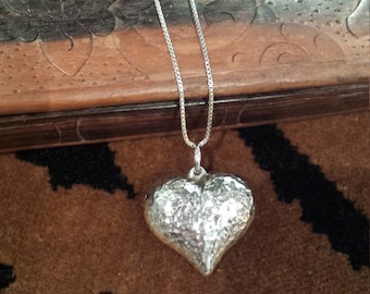 Sterling silver hammered heart pendant with sterling silver chain