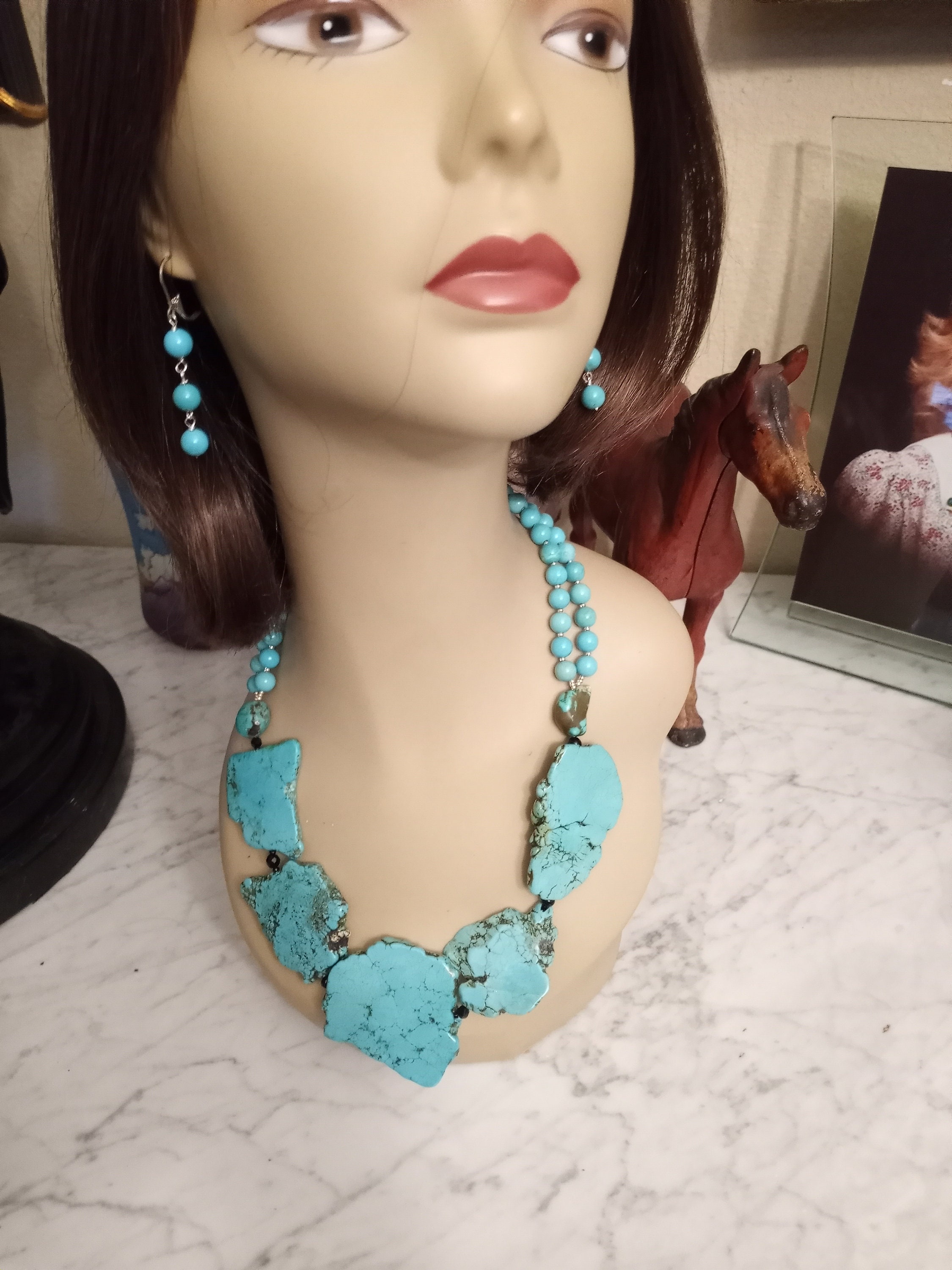 Chunky Turquoise with Silver Peacock Feather Necklace – Dandelion Jewelry