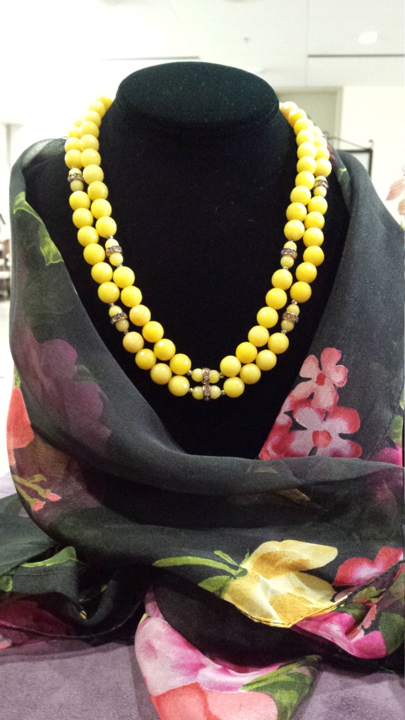 Two strand yellow faceted jade necklace image 2