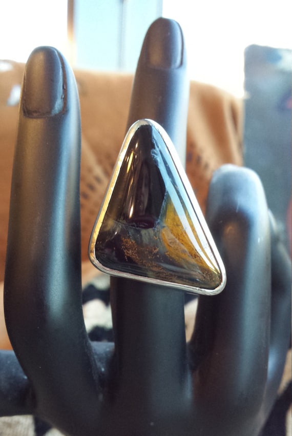 Sterling silver artist made Montana Moss Agate stone ring