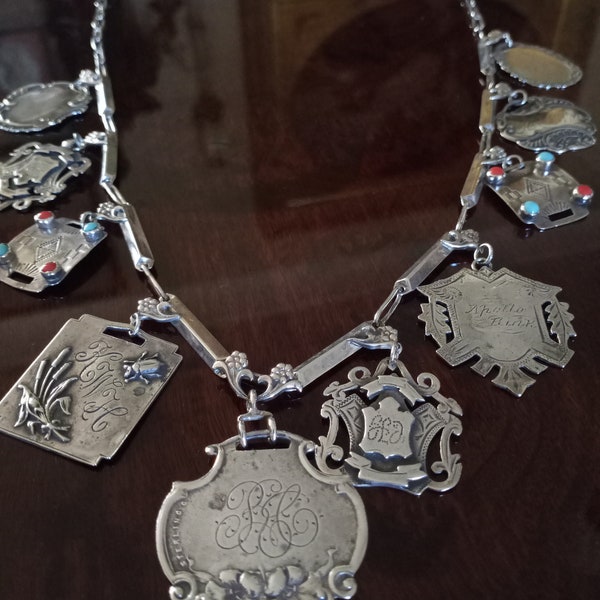 Sterling Silver ten Victorian luggage tag charm necklace
