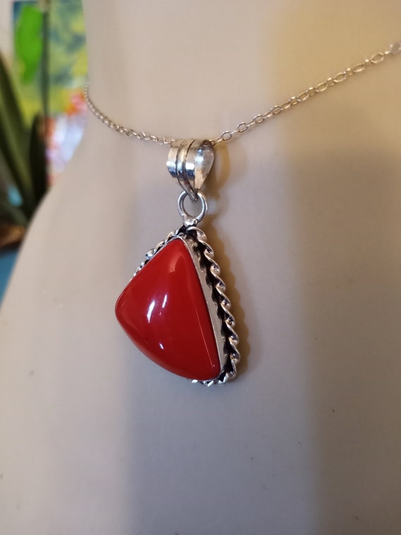 Sterling silver red jasper triangular pendant wit… - image 1