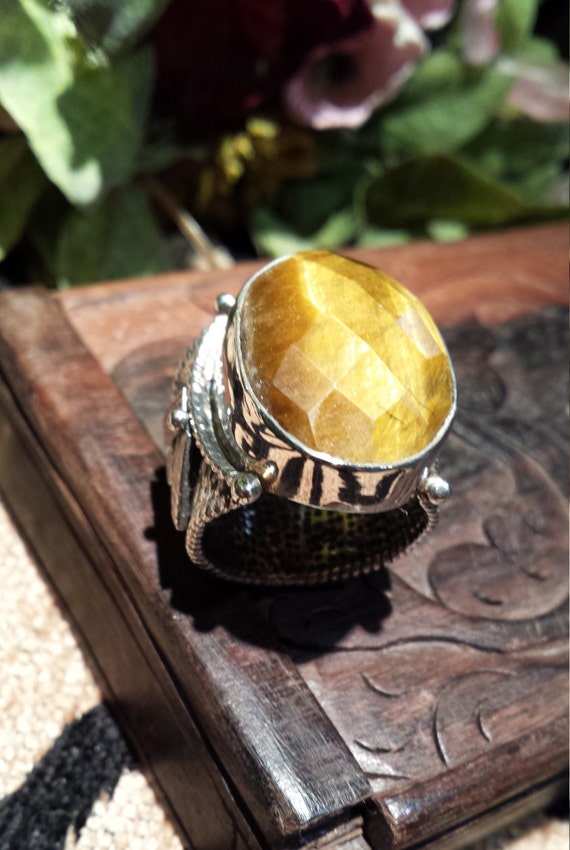 Tiger eye faceted sterling silver designer ring