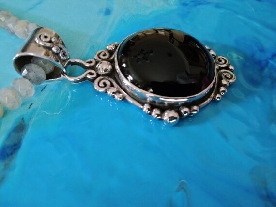 Sterling Silver vintage black onyx stone pendant … - image 6