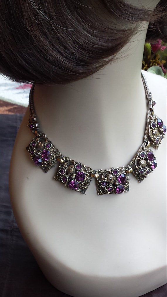 Vintage purple amythyst faceted crystal necklace