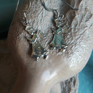 Sterling silver angel dangle earrings