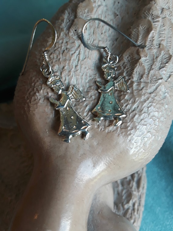 Sterling silver angel dangle earrings