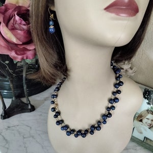 Blue Lapis lazuli long necklace with matching earrings