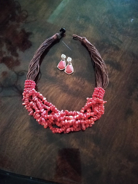 Coral mult strand necklace with sterling matching… - image 1
