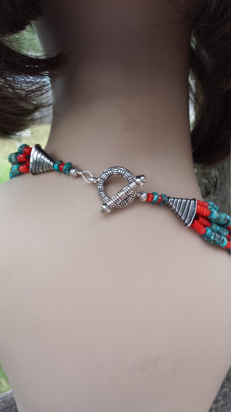 Turquoise and Coral Five Strand Necklace Etsy