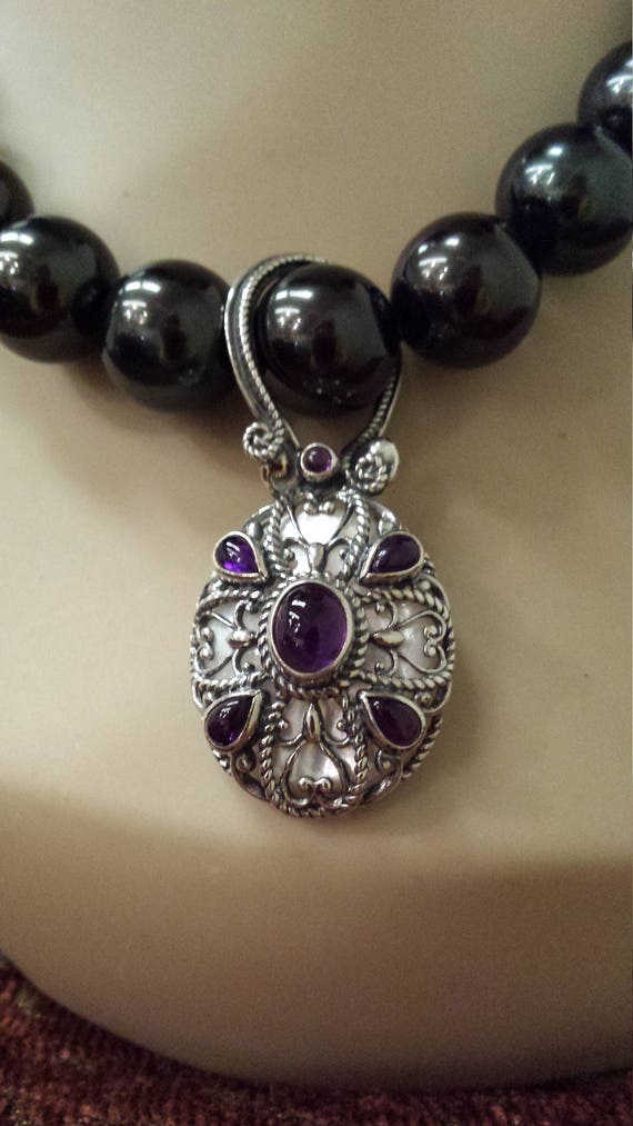 Sterling silver amethyst pendant with faux pearl n