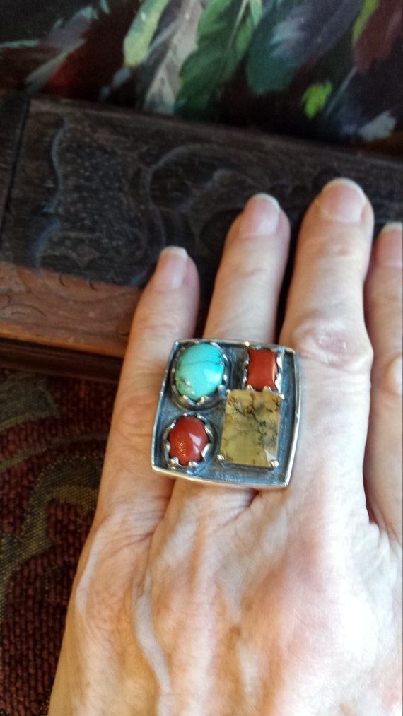 Sterling silver native American turquoise,  red ja