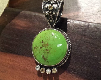Chrysocolla ornate sterling silver pendant