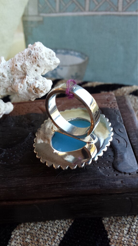 Sterling silver blue faceted Chalcedony ring - image 5