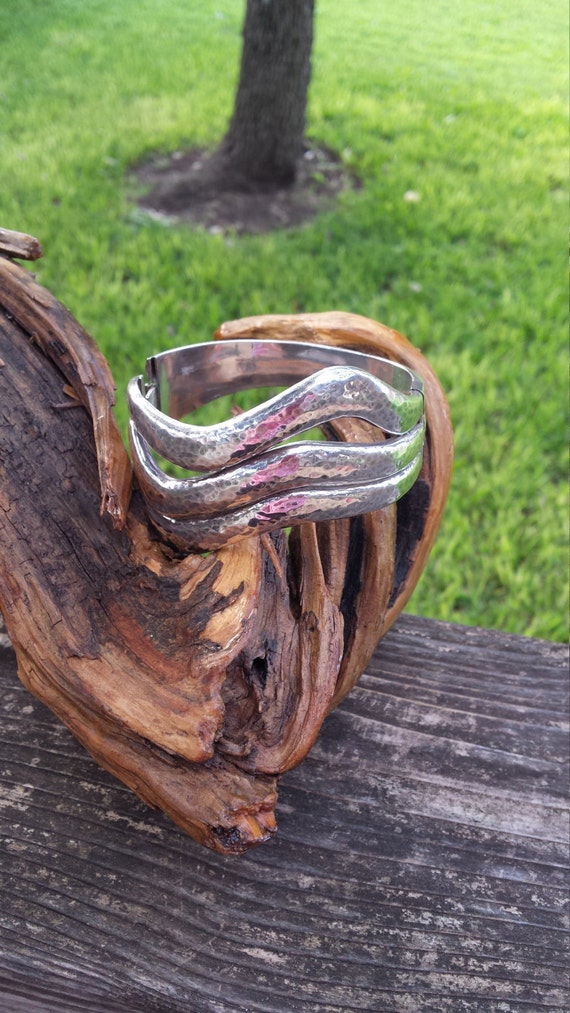 Sterling silver three dimensional design hammered… - image 2