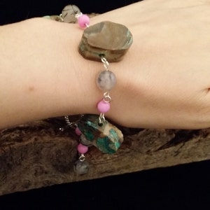 Turquoise jasper, pink jade linked bracelet image 5