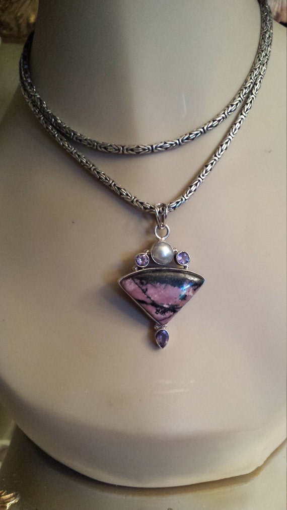 Rhodonite sterling silver pendant