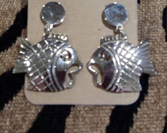 Boucles D'oreilles Vintage – Argent Sterling – Forme Poisson – Occasion