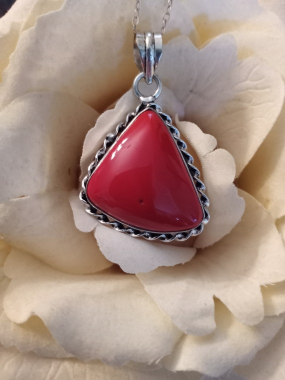 Sterling silver red jasper triangular pendant wit… - image 3