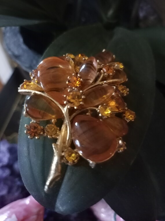 Vintage amber colored crystal and carnival glass … - image 5