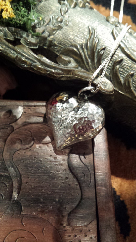 Sterling silver hammered heart pendant with sterl… - image 2