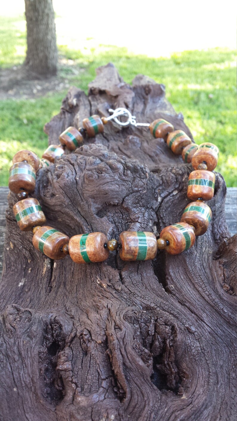 Painted jasper and faceted tiger eye necklace