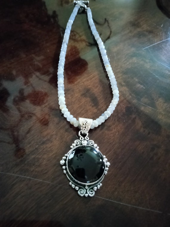 Sterling Silver vintage black onyx stone pendant … - image 7