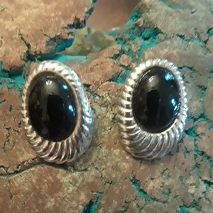 Black onyx sterling silver vintage stud earrings