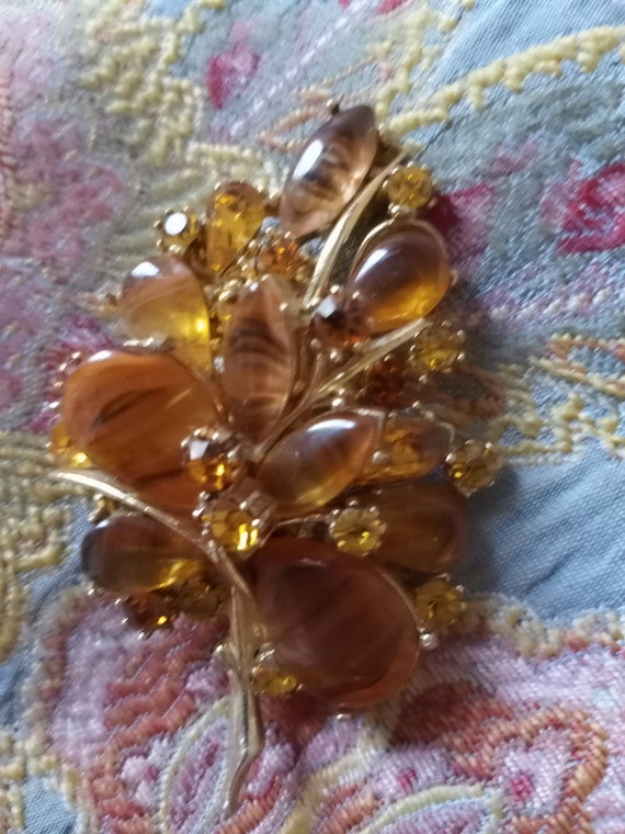 Vintage amber colored crystal and carnival glass … - image 4