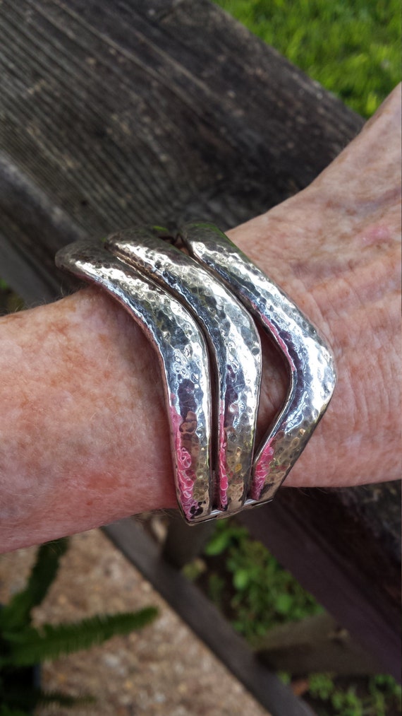 Sterling silver three dimensional design hammered 