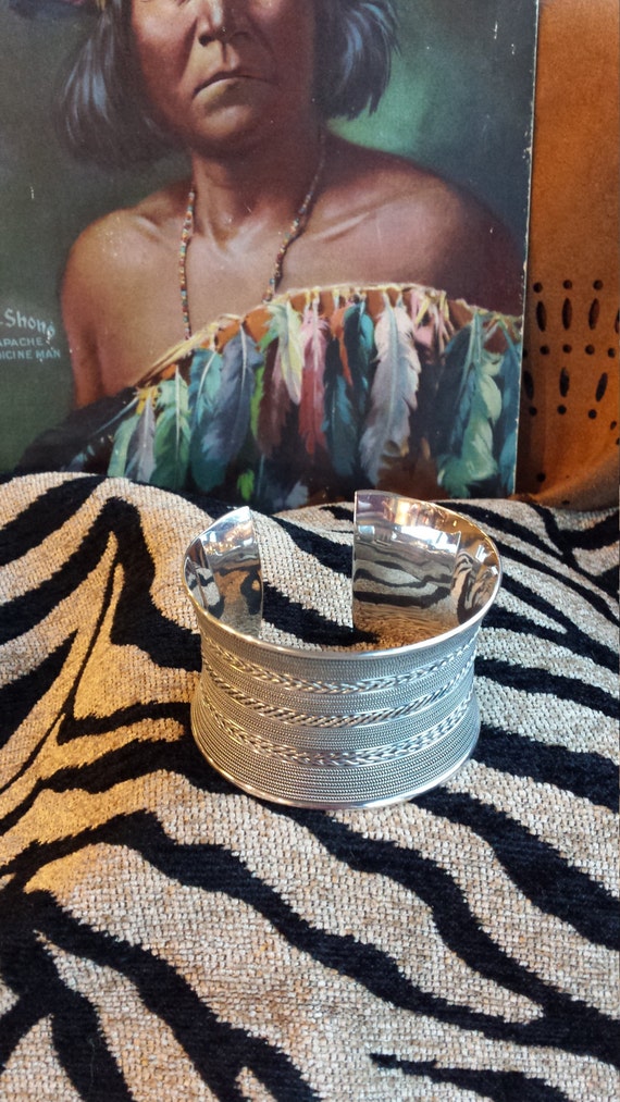 Sterling silver vintage wide cuff bracelet - image 2