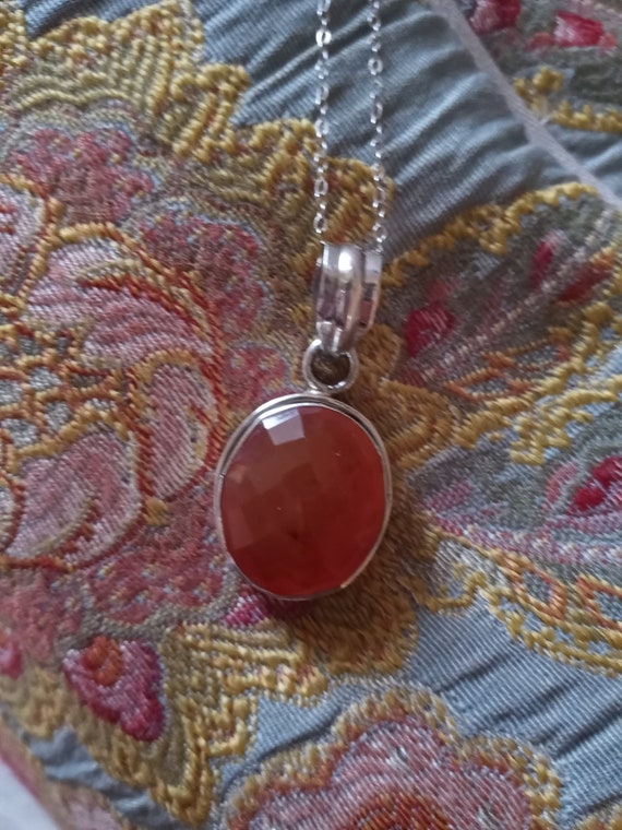 Oval carnelian sterling silver pendant with sterli