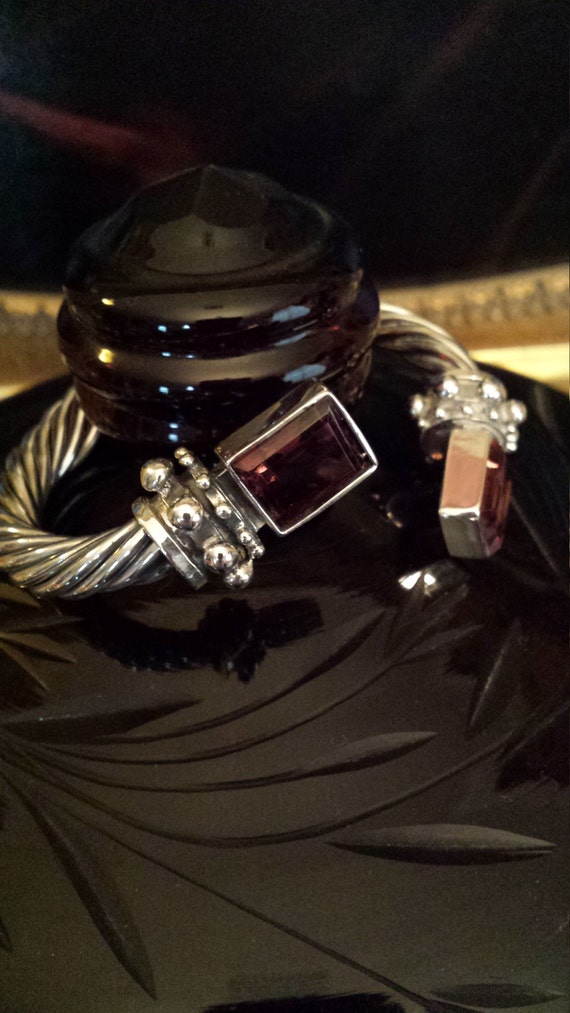 Sterling silver rope twist bend amythyst open ban… - image 1