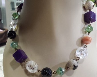 One strand necklace with assorted semi precious stones