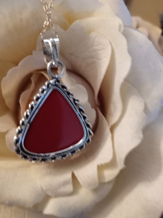 Sterling silver red jasper triangular pendant wit… - image 2