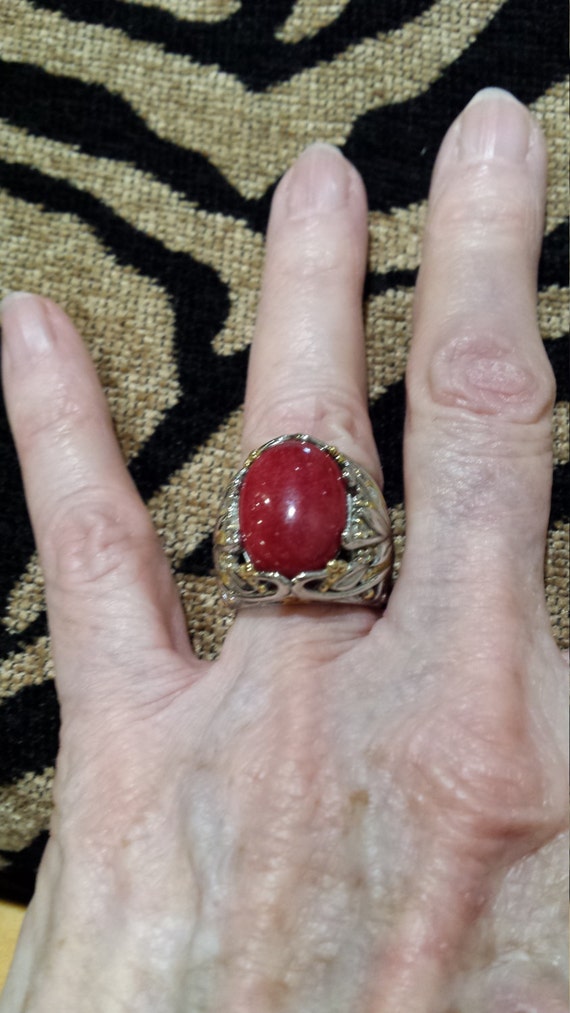 Sterling silver with 18k large ruby carnelian cen… - image 1
