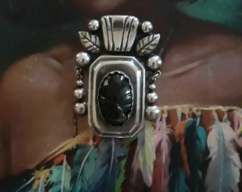 Sterling Silver antique black onyx brooch