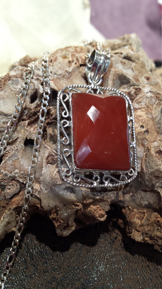 Sterling silver carnelian pendant with sterling s… - image 2