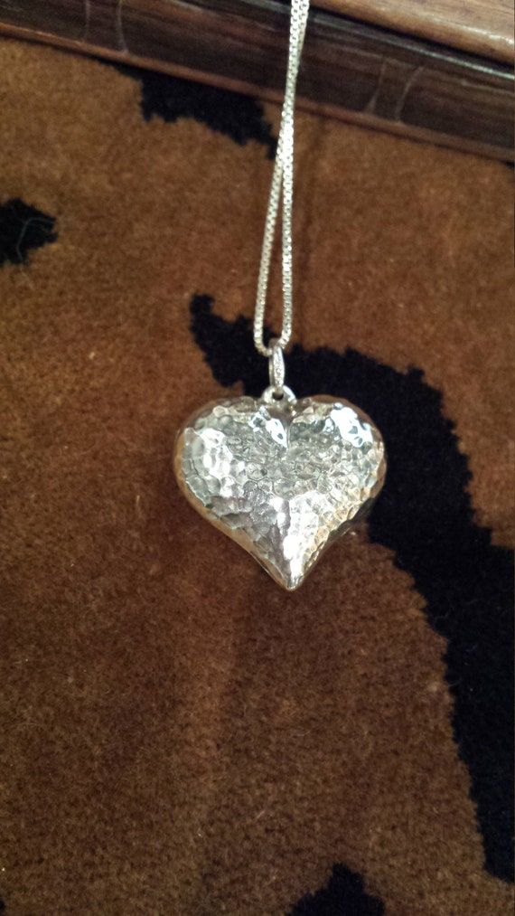 Sterling silver hammered heart pendant with sterl… - image 5