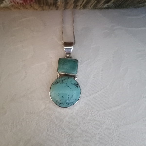 Sterling zilveren turquoise hanger met sterling zilveren ketting