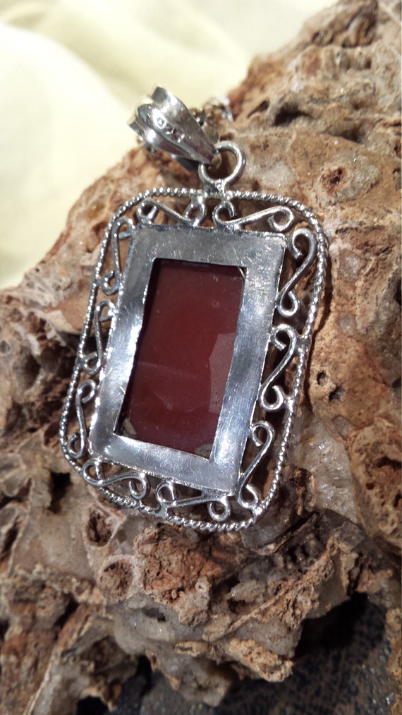 Sterling silver carnelian pendant with sterling s… - image 3