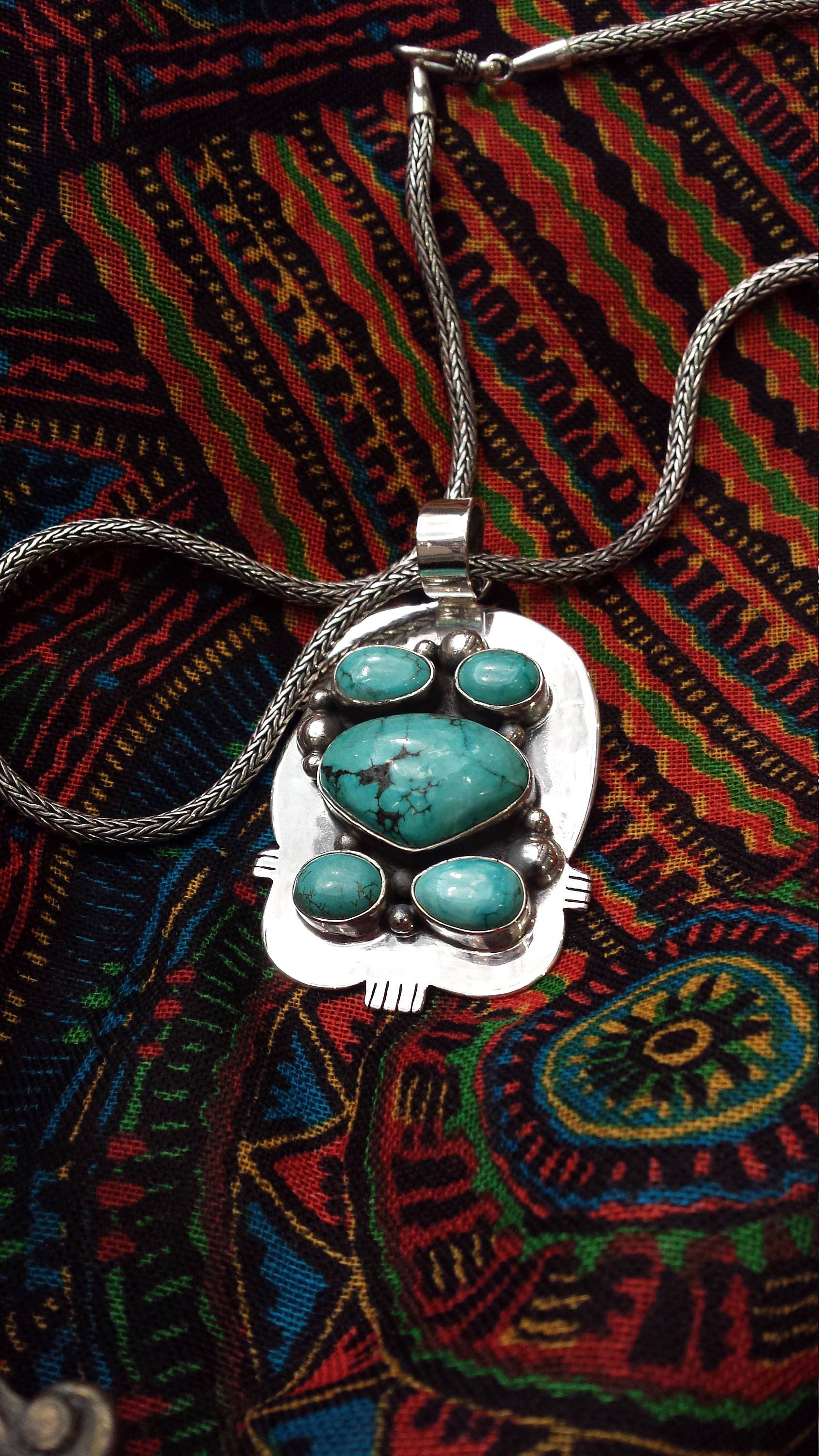 Sterling Silver Native American Turquoise Pendant With Sterling Silver Native American Turquoise Pendant With