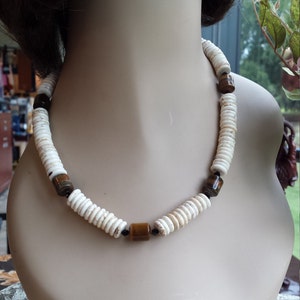 One strand beaded necklace white turquoise  and tiger eye
